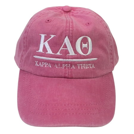 Kappa Alpha Theta Bar Design Hot Pink Baseball Hat with White Thread Hat