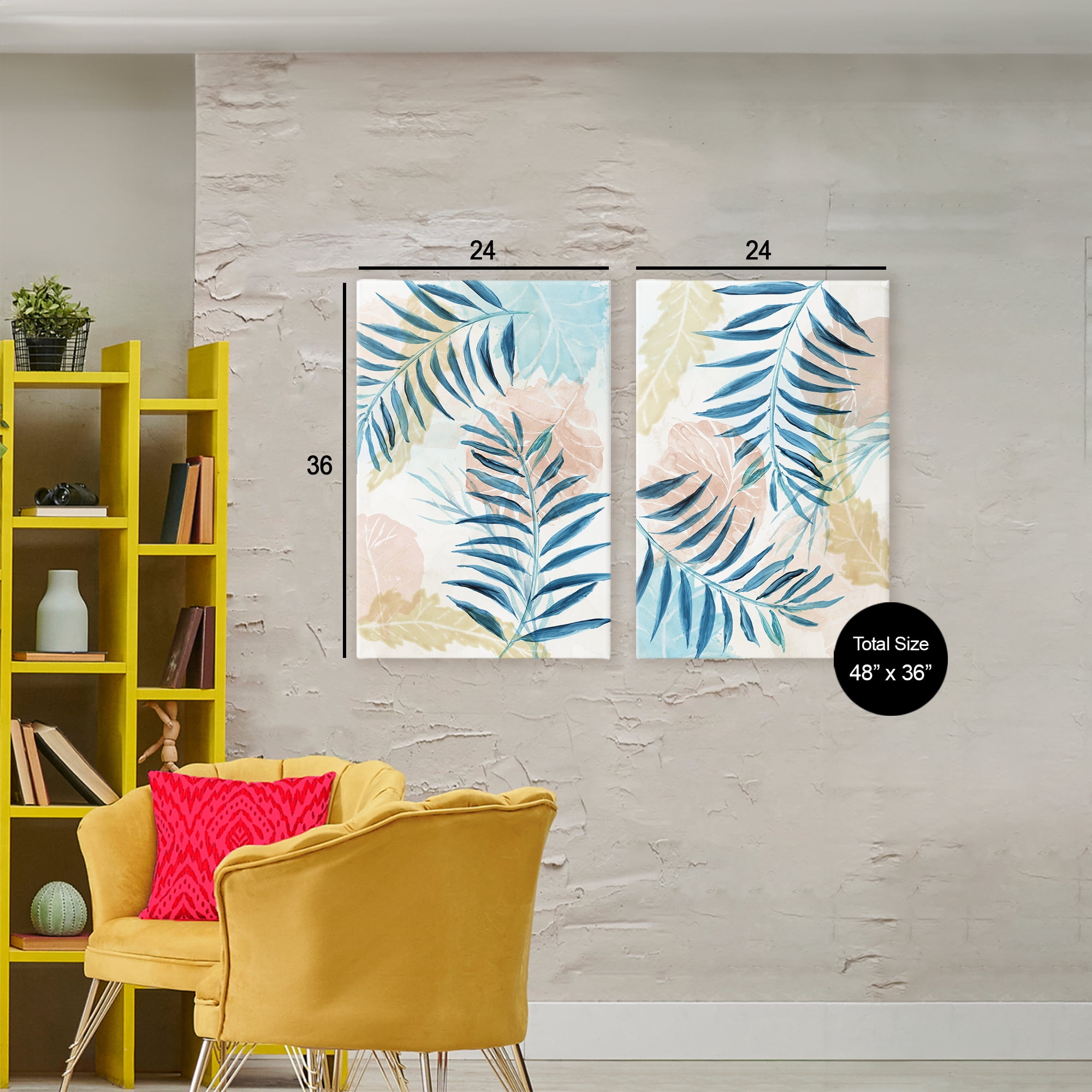 Stupell Industries Pastel & Blue Palm Fronds 2 Piece Canvas Wall Art Set, design by Nan