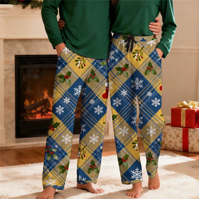 Pantalones de pijama largos para hombre, informales, con estampado a cuadros, holgados, deportivos, elásticos, rectos, vintage, con bolsillos