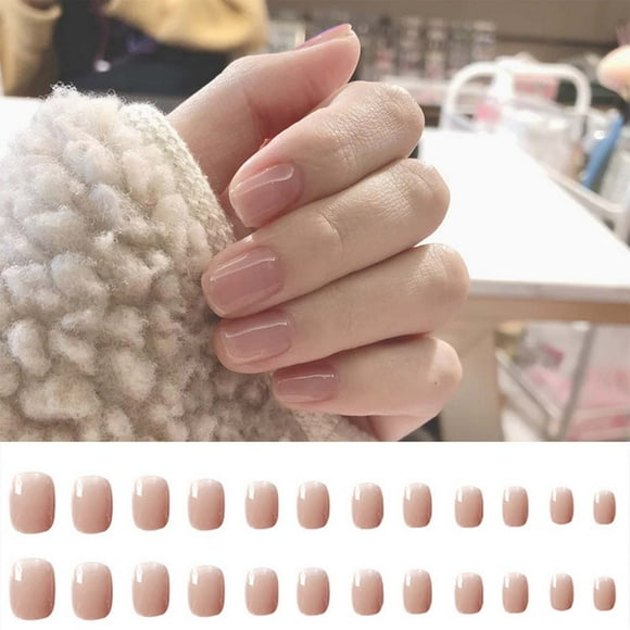 Uñas postizas a presión, regalos para mujeres, 24 piezas, verano, frescas, cortas, redondas, color sólido, brillante, aceite, hielo, transparente, color nude, para usar en manicura, 3 ml, uñas irregul