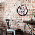 thumbnail image 5 of 1pc "Blessed Mama" Aluminum Wall Decor Sign, Elegant Pink Black Floral Glitter Circle, Weather-Resistant Metal Art, for Indoor/Outdoor Use - Mothers Day Gift, Home Garden Decor, Front Door Decor, 5 of 6