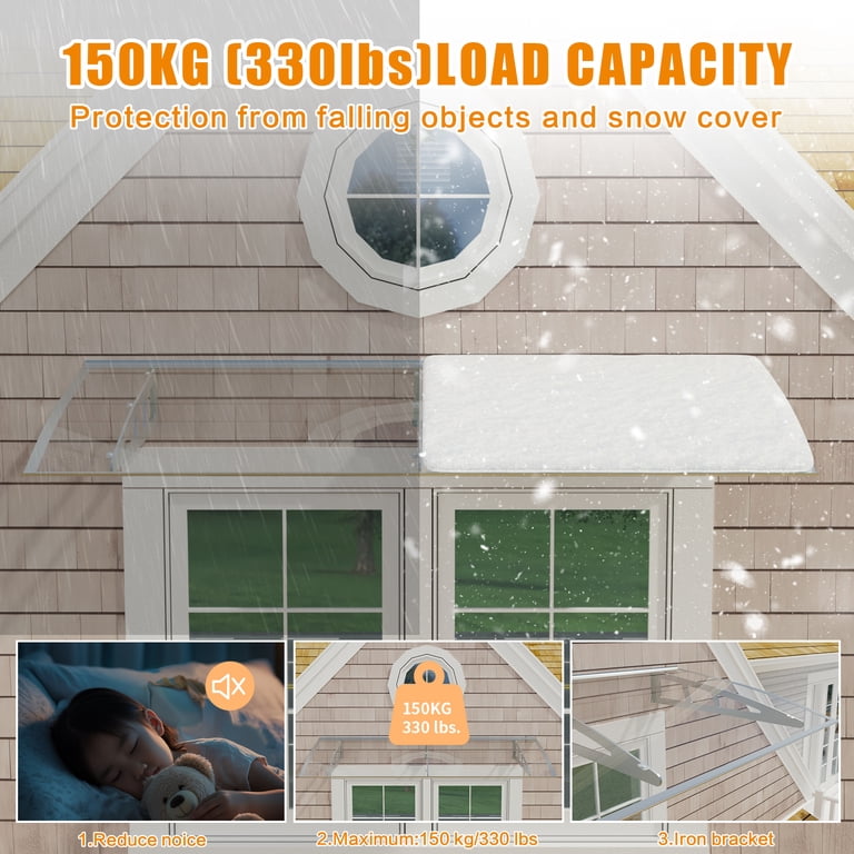 Door Awnings Awning For Door Entrance,32x40Inch With Drainage Sink,Window Canopy Exterior With Aluminum Alloy Bracket,Solid Polycarbonate Cover,UV, Rain,Snow Protection For House,Porch,Patio,Deck Awnings For Doors