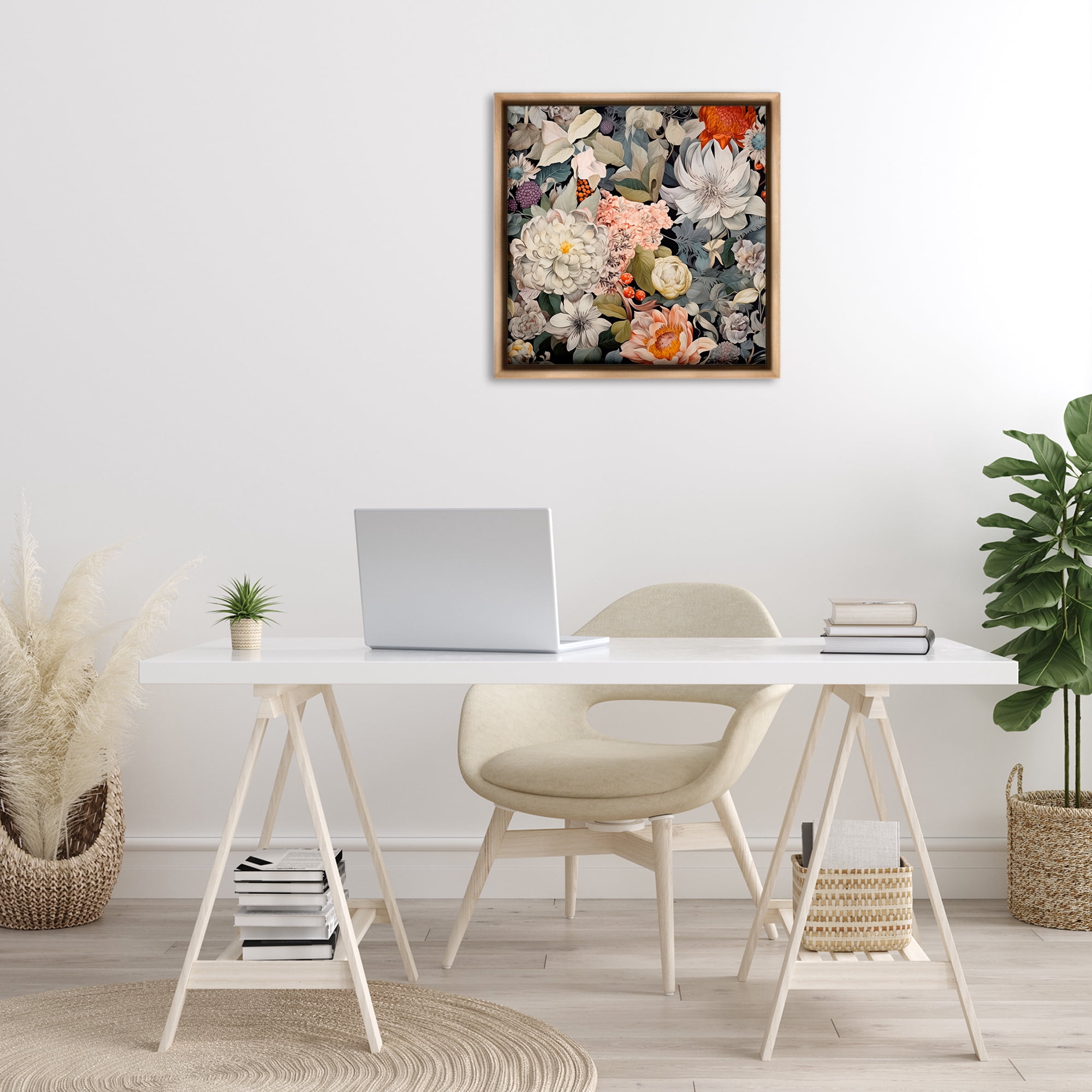 Stupell Industries Grey Mixed Botanicals Botanical & Floral Painting Brown Floater Framed Art Print Wall Art, 25 x 25
