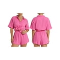 thumbnail image 3 of Liacowi Women 2 Piece Summer Pajamas Sets Short Sleeve Shirt Tops Wide Leg Shorts Casual Sleepwear Loungewear, 3 of 4