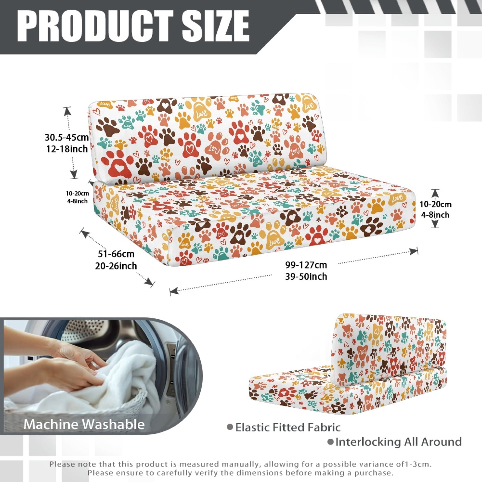 Kuiaobaty Colorful Dog Paw Pattern RV Dinette Cushions Covers for Women Anti-Slip RV Sofa Seat Slipcovers Couch Cushion Slipcovers Sofa Slipcovers Accessories Universal Fit RV