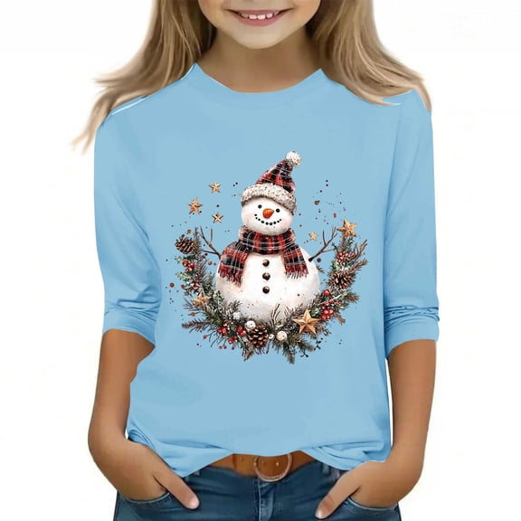 YUNAFFT Boys & Girls Christmas Print Casual Tops 3-12Y Short/Long Sleeve Round Neck Tee Shirt Stretchy Comfy Holiday Party Wear