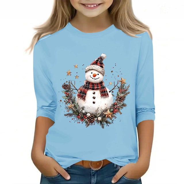 YUNAFFT Garçons & Filles Imprimé de Noël Hauts Décontractés 3-12 Ans Manches Courtes/longues Col Rond Tee-Shirt Extensible Confortable pour Fête de Vacances