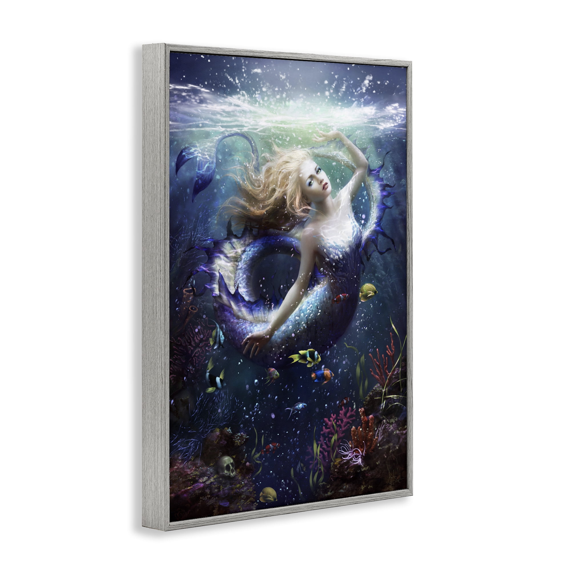 Stupell Industries Deep Sea Mermaid Gray Framed Giclee Art, design by Melanie Delon