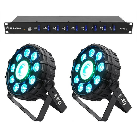 (2) Chauvet DJ FX Par 9 DMX LED, SMD RGB UV Strobe Par Wash Lights Power Strip