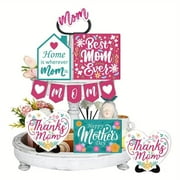 Mother's Day Centerpiece Table Decorations Happy Mother's Day Party Centerpieces Wooden Table Signs Thank You Mom Tiered Tray Decor Flower Heart Mom Party Supplies for Mother's Gift