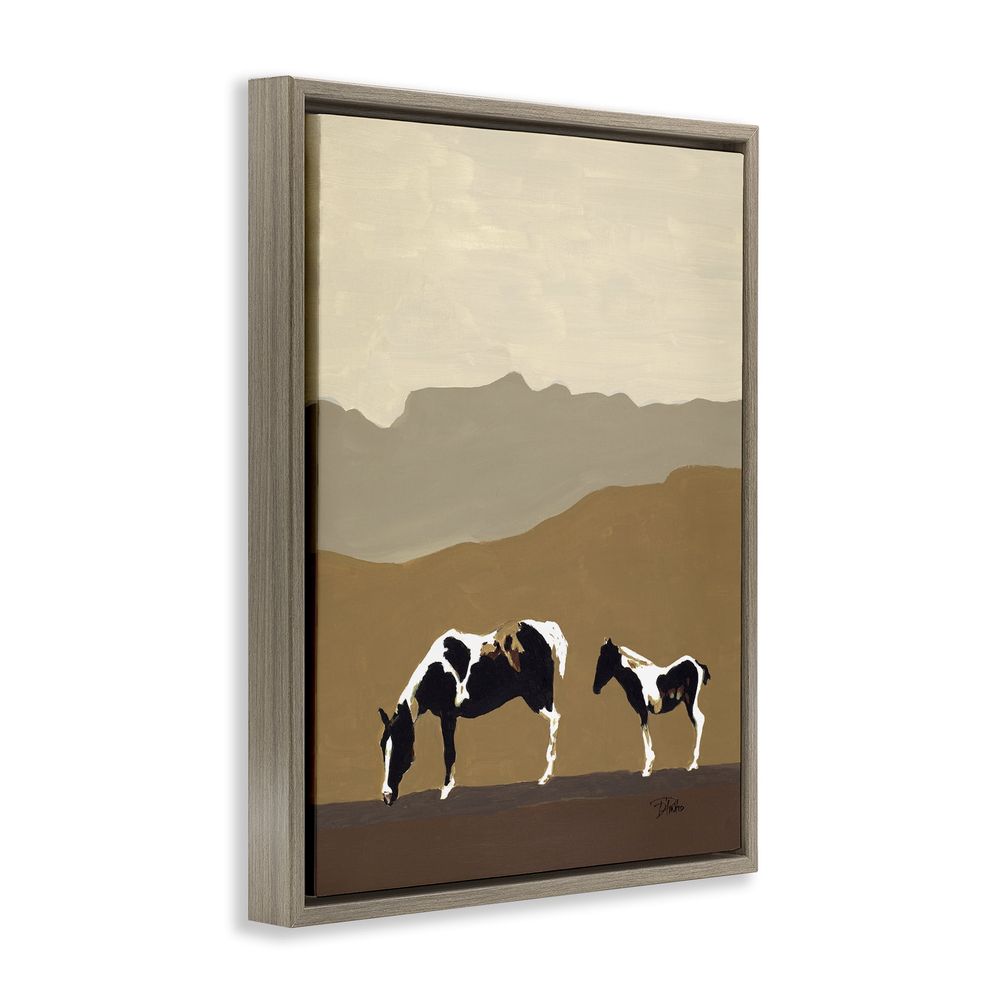 Stupell Industries Modern Mountains Horses Brown Framed Floater Canvas Wall Art, design by Patricia Pinto