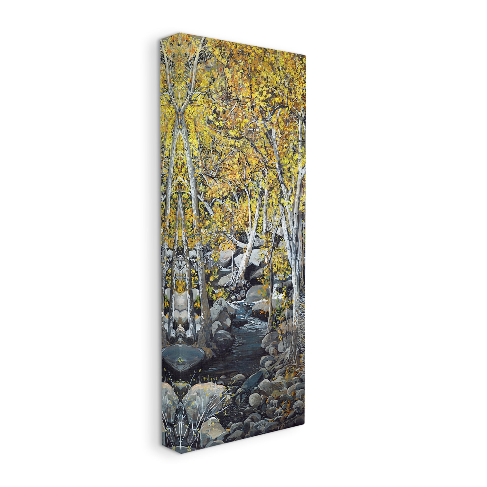Stupell Industries Birch Tree Creek Landscape Landscape Painting Gallery Wrapped Canvas Art Print Wall Art, 17 x 40