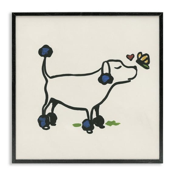 Stupell Industries Dog & Butterfly Animals Painting Black Framed Art Print Wall Art, 12 x 12