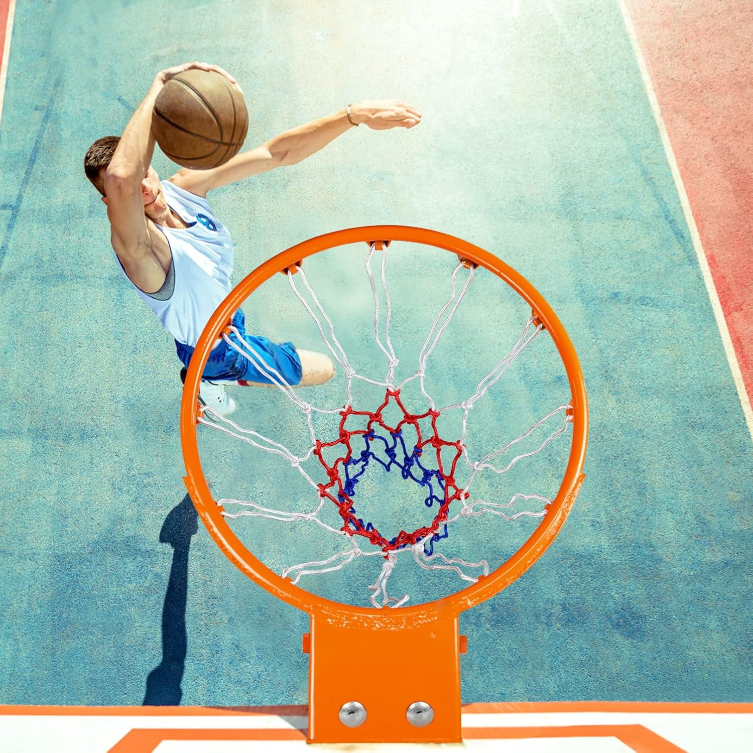 Heavy Duty 3/4-Inch Steel Outdoor Replaceable Detachable Basketball Hoop with All-Weather Net
