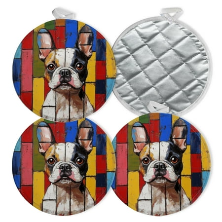 

4 PCS Pot Holders for Kitchen Potholders Sets with Hook for Oven Cooking Baking Geometric - Themed French Bulldog With Soulful Eyes