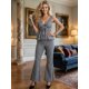 thumbnail image 2 of Conjunto para Mujer 2 Piezas Blusa Peplum con Escote y Pantalón Acampanado Set Casual Estampado Cuadros, 2 of 5