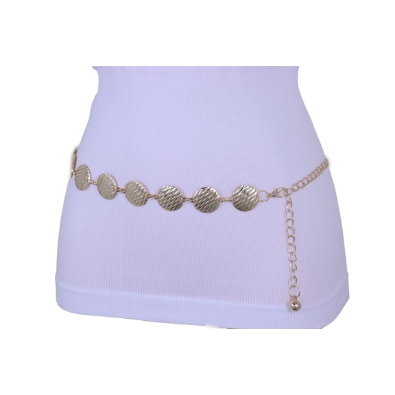 Women Fashion Gold Metal Chain Skinny Waistband Belt Circle S M L