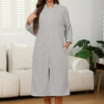 thumbnail image 2 of Long Hooded Zipper Bathrobe for Womens Flannel Robes Color: Light Gray Size: XXL, 2 of 6