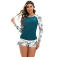 thumbnail image 2 of IBTOM CASTLE Women Two Piece Rash Guard Long Sleeve Swimsuits Sets UPF 50+ Cropped Swim Shirt with Boyshort Bottom Bathing Suits M White + Teal, 2 of 7