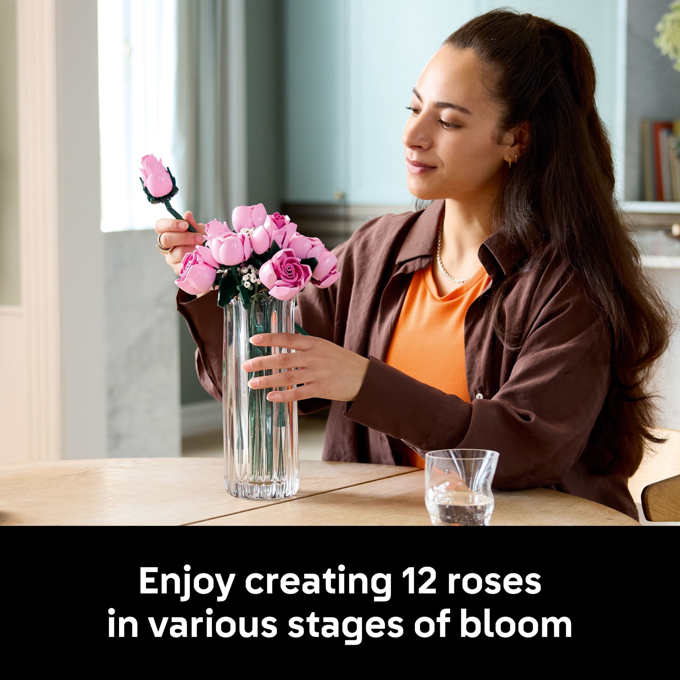 LEGO Botanicals Bouquet of Pink Roses Artificial Flowers - Building Blocks for Adults, Ages 18+ - Gift for Birthdays or Special Occasions - Flowers for Home Office, Shelf or Room Decor - 10374