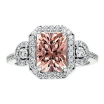 2 Carat Emerald Cut Real Morganite Halo Engagement Ring with 18k Gold Plating