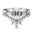 thumbnail image 2 of BERRICLE Sterling Silver 3-Stone Wedding Engagement Rings 2.1 Carat Emerald Cut Cubic Zirconia CZ Flower Ring Set for Women, Rhodium Plated Size 4, 2 of 18