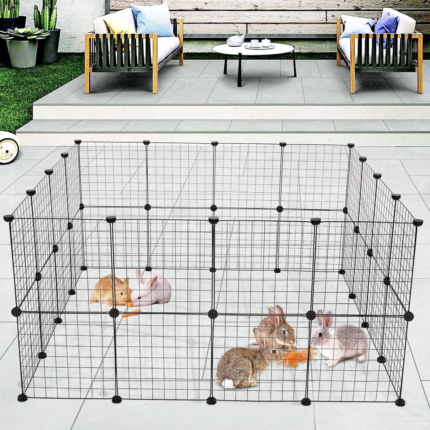 DIY Small Animal Pet Playpen, Guinea Pig Cages, Rabbit Playpen, Dog/ Puppy Playpen, Indoor Portable Metal Wire Yard Fence, 14.5X14.5 Inch, 12 Panels, Black