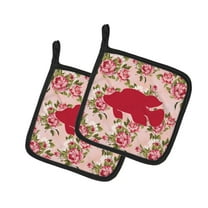 Fish - Tropical Fish Shabby Chic Pink Roses Pair of Pot Holders