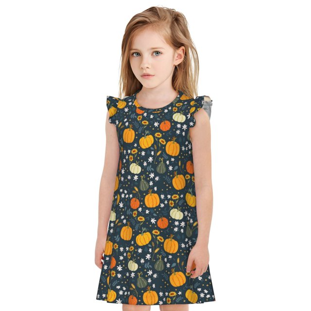 Balery Pumpkin Camisón de princesa para niñas, pijama de algodón con mangas abullonadas, suave y bonito.-Small