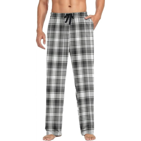 Top-kevin Mens Pajama Pants Black White Ombre Plaid Pajama Bottoms Sleep PJ Pants