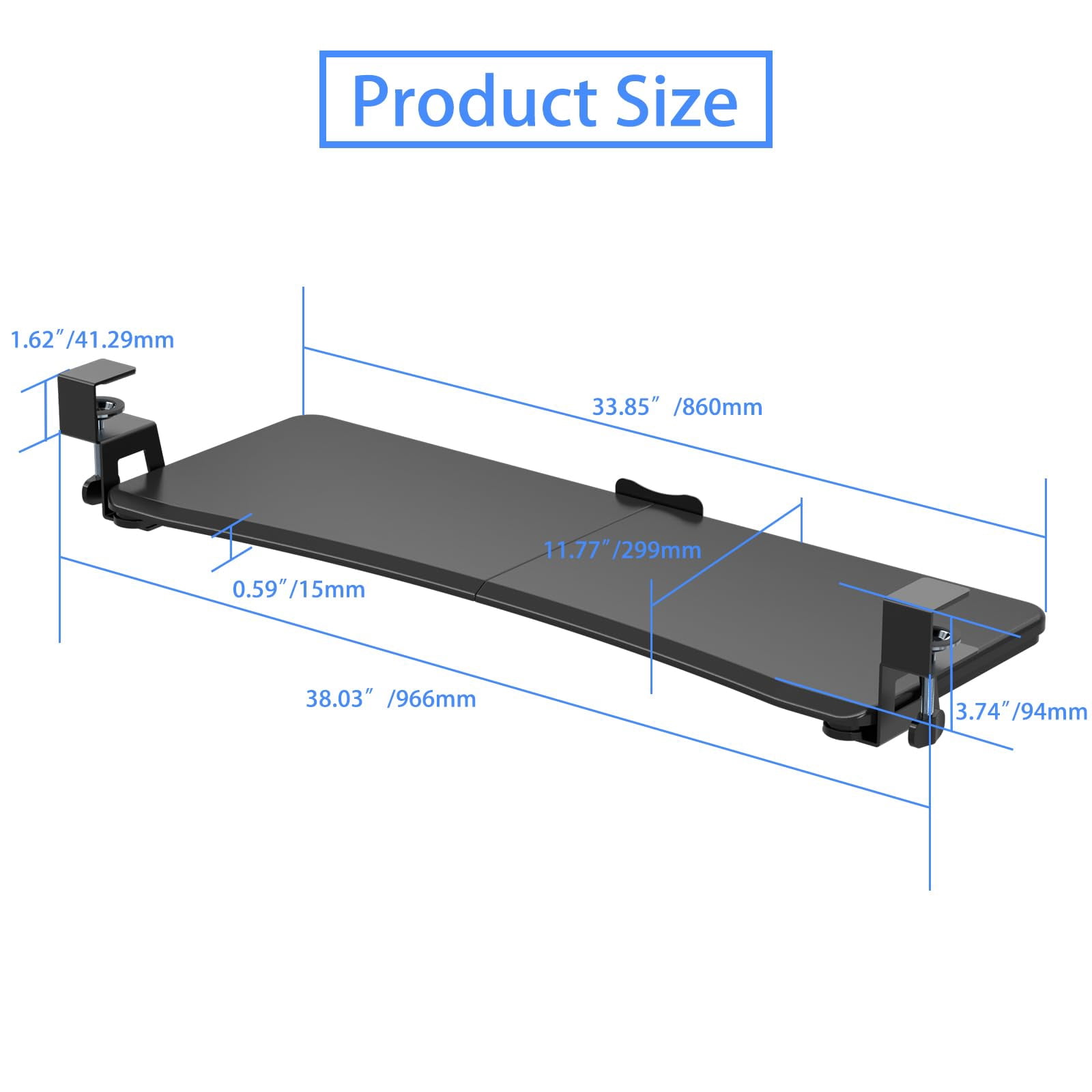 Large Tray Under Desk Pull Out With C Clamp Mount  Computer & Mouse 34 (38 Including Clamps) X 11.8 Inch Slide-out Platform Drawer For Typing Black Dsf1lb