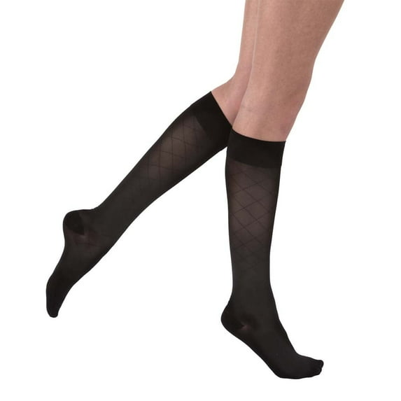 JOBST UltraSheer Diamond Pattern Compression Stockings, 15-20 mmHg, Knee High, Closed Toe, Classic Black, Small