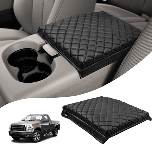 KBH Center Console Cover for 2004-2010 Ford F150 with 40/20/40 Split Bench Jump Seat, Black Leather Interior Trim Armrest Cover Cushion Pad for F150 Accessories