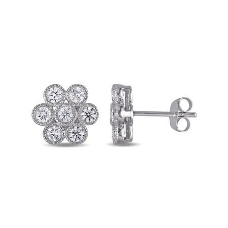 1 Carat T.W. Diamond 14kt White Gold Flower Stud Earrings