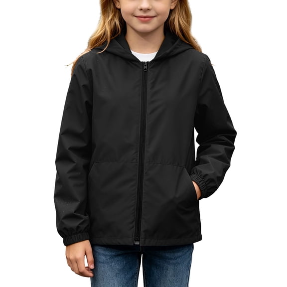 Boys Girls Hooded Rain Jacket Waterproof Windbreaker Outdoor Active Drawstring Coat Outerwear