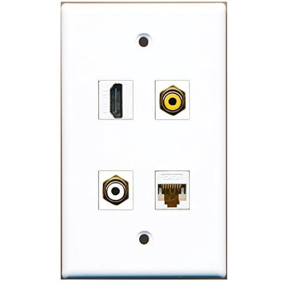 RiteAV - 1 Port HDMI 1 Port RCA White 1 Port RCA Yellow 1 Port Cat6 Ethernet White Wall Plate