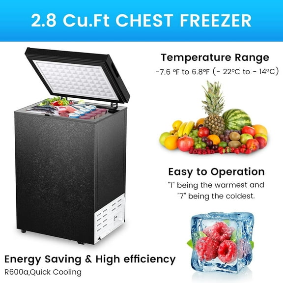 Havato 2.8 cu ft Chest Freezer,Horizontal Freezer with Top Open Door,Detachable Storage Basket,Black