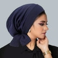 thumbnail image 2 of ZQUUVOU Head Wraps for Women Ramadan Solid Color Cotton Turban Hijab with Long Tail Muslim Hats Breathable Chemo Cap Navy, 2 of 2