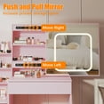 thumbnail image 3 of Towallmark Modern Vanity Desk with Sliding LED Mirror, 4 Drawers, Power Outlet, Storage Shelves, Adjustable Lighting, Cushioned Stool – Bedroom Makeup Table, Pink, 3 of 7