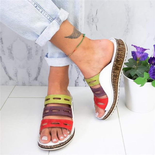Sandalias de panel tricolor para mujer Zapatos de viaje de playa de verano MFZFUKR FLD-2624