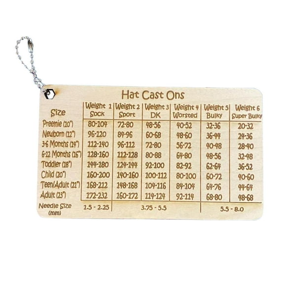 Hearth & Gear Hat On Chart Tool Easy Calculator For Knitting Projects 3.5 * 5 Inch Handmade Wooden Knitting Gauge Tool Kit Hat Size For Numbers Needle Sizes Ideal For Arts And Crafts for Kids Ages 3-5