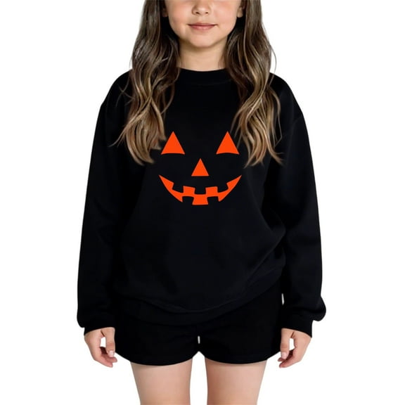 Boys Girls Halloween Sweatshirt Toddler Pumpkin Face Long Sleeve Shirt Kids Skeleton Top Clothes 2-7T 01-Black 120