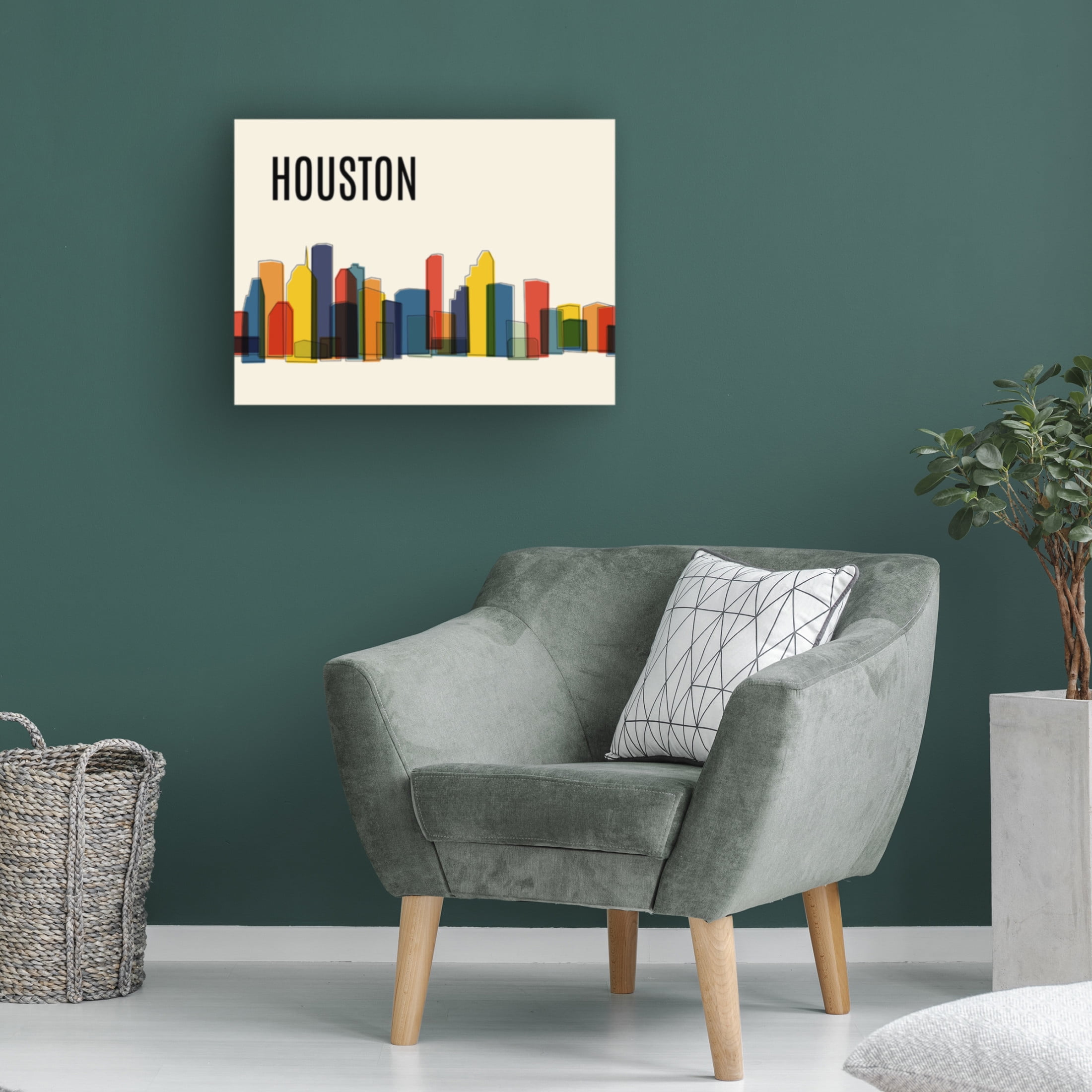 Canvas Wall Art - Tom Quartermaine 'Houston Mid Century Modern Cityscape' Wall Art for Living Room, Bedroom, or Office Décor by Trademark Fine Art - 47 x 35 Inches