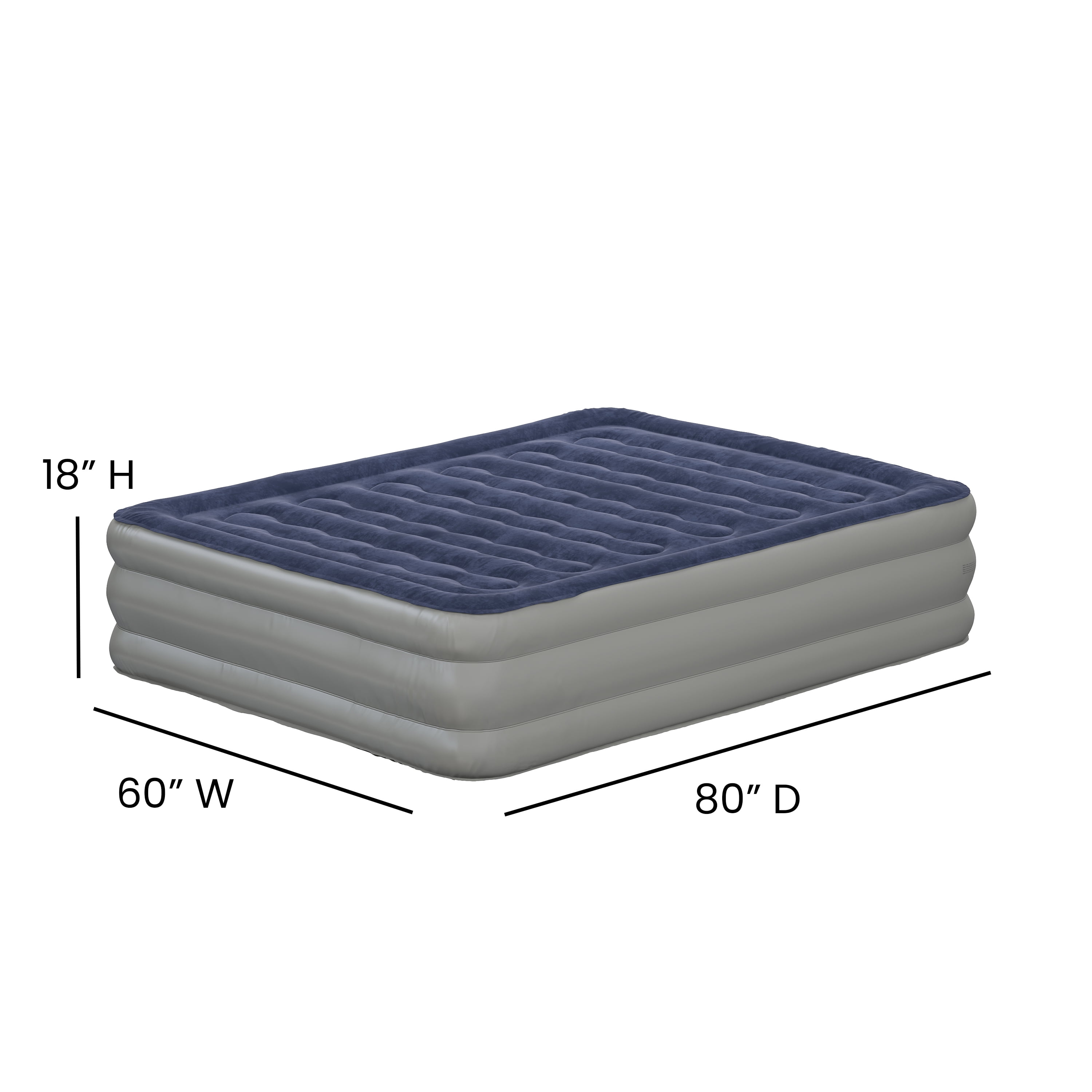 BizChair 18 inch Air Mattress with ETL Certified Internal Electric Pump and Carrying Case - Queen