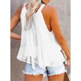 thumbnail image 5 of Women's Halter Ruffle Flowy Top Sleeveless Ruched Sheer Tie Back Tanks Blouse with Floral Print elegant Loose Blouse Tank Tops White S, 5 of 5