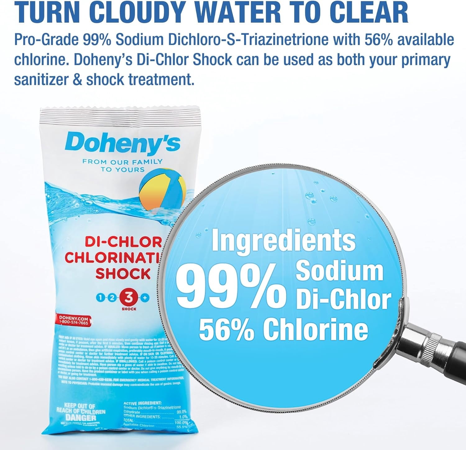 Doheny’s Stabilized Chlorine Pool Shock for Swimming Pools, Fast-Dissolving Di-Chlor Granular Treatment, 56% Available Chlorine, 6 x 1 lb Bags (6 lb Total)