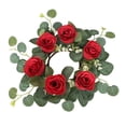 thumbnail image 2 of perfk Artificial Rose Flower Candle Wreath for Ceremony Gift Cafe Red, 2 of 10
