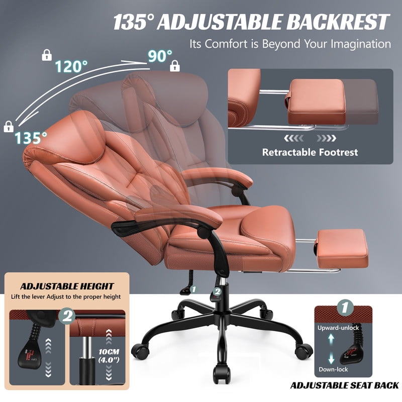 ATHOPE Leather Office Chair 400Lbs, Executive Office Chair with Footrest High Back Support, Big and Tall Ergonomic Desk Chair, Adjustment Computer Chair 360°Swivel Free, Brown
