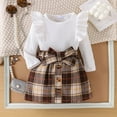 thumbnail image 2 of XAOFW Girls Sets Long Sleeve O-Neck Ribbed Solid Color Pullover Top Plaid Print Shorts Two Piece Toddler Playwear Comfortable Breathable Lovely Party Night Outfits, 2 of 7