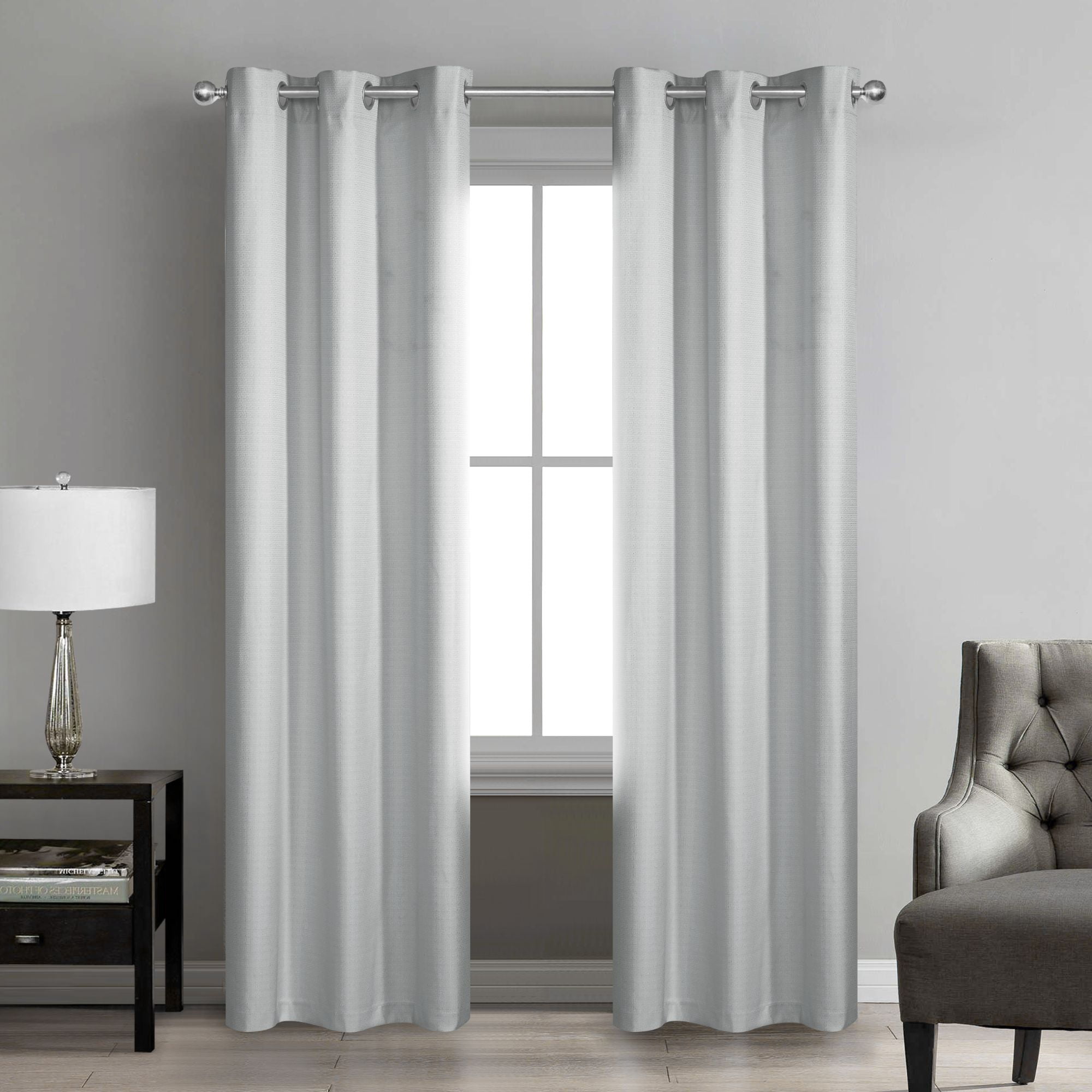 Urban Shop Solid Texture Room Darkening Grommetted Curtain Panel, Set of 2